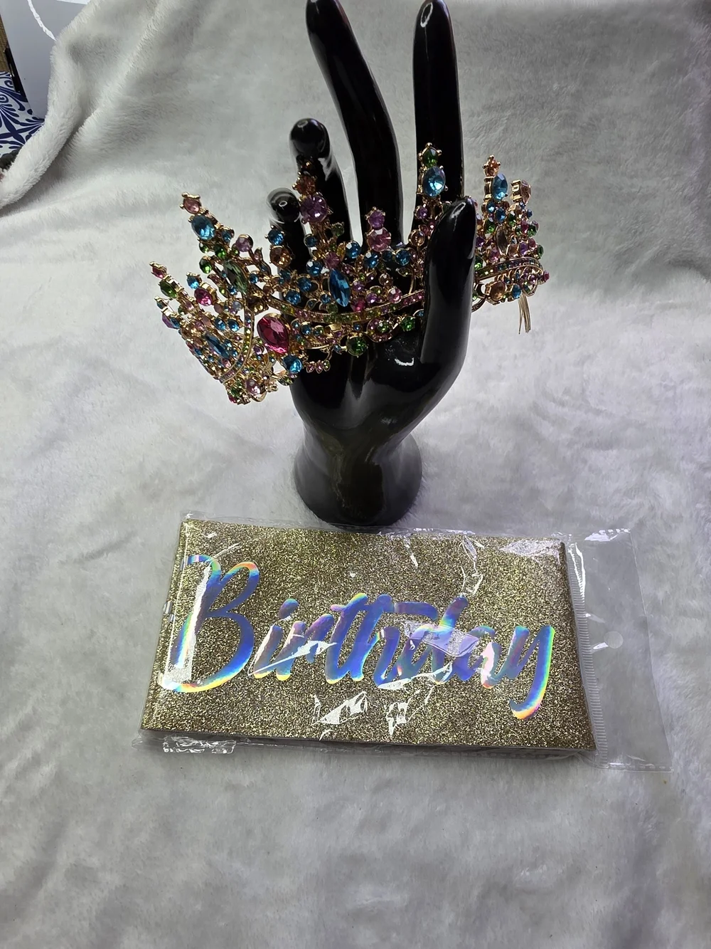 Multicolor Jeweled Tiara with Gold 